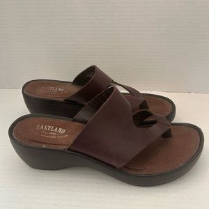 Eastland Dark brown Laurel leather sandals 2 1/2 inch heel.